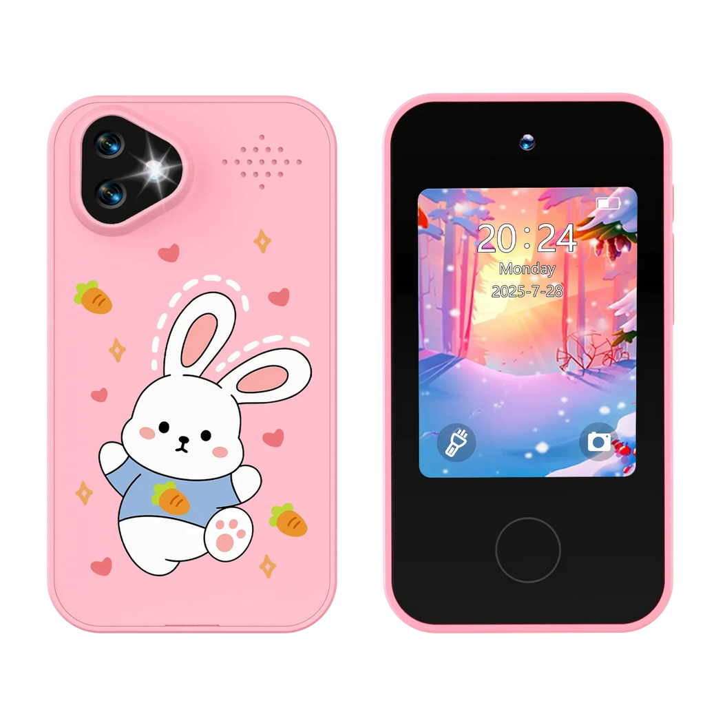 Kinder-Smartphonespeelgoed met Dubbele Camera - 1080P HD Video, MP3 Muziekspeler, Touchscreen & Spelletjes voor Jongens & Meisjes Konijn Roze