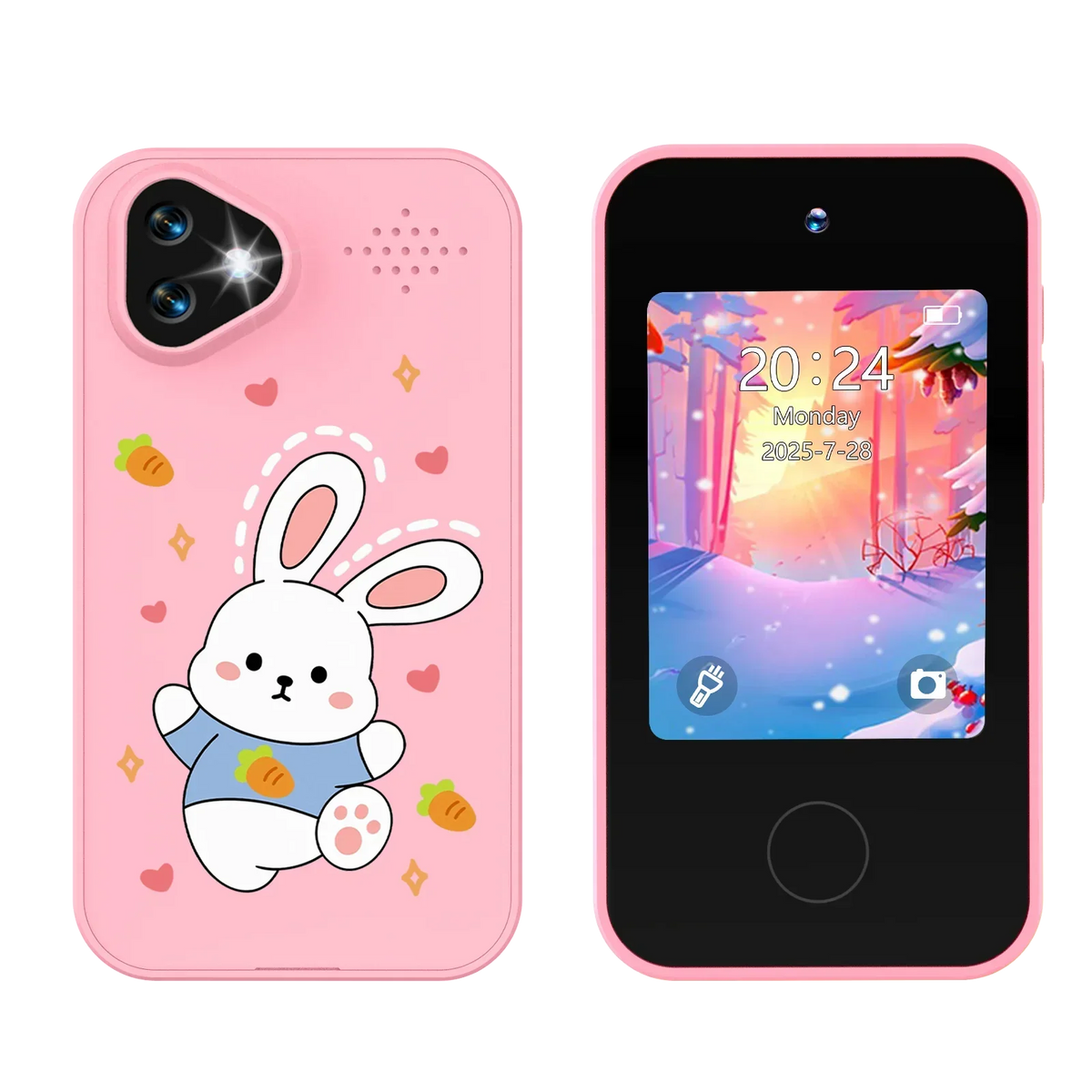 Kinder-Smartphonespeelgoed met Dubbele Camera - 1080P HD Video, MP3 Muziekspeler, Touchscreen & Spelletjes voor Jongens & Meisjes Konijn Roze
