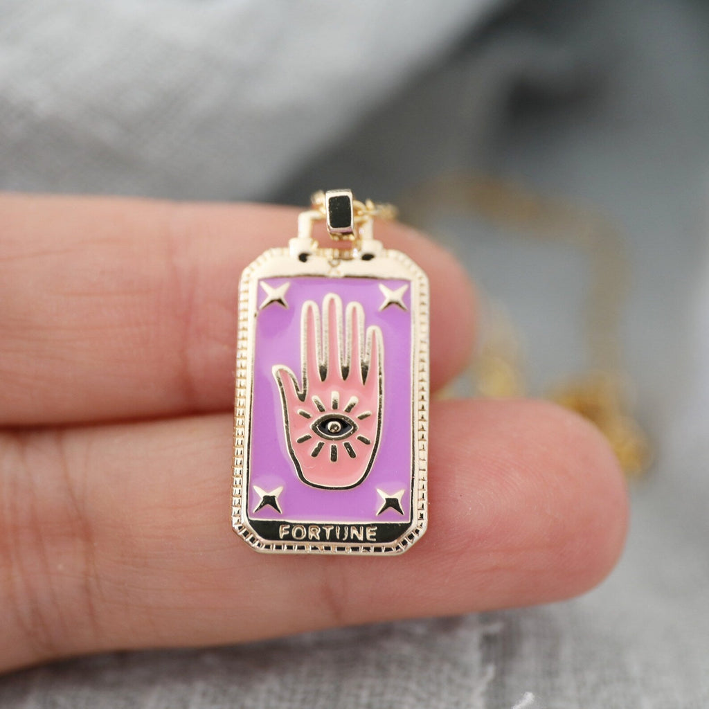 Tarotkaarten Ketting – Tarot Hanger Ketting van Roestvrij Staal, Zon, Maan, Ster & Wereld, Elk met Eigen Betekenis – Amore Hand