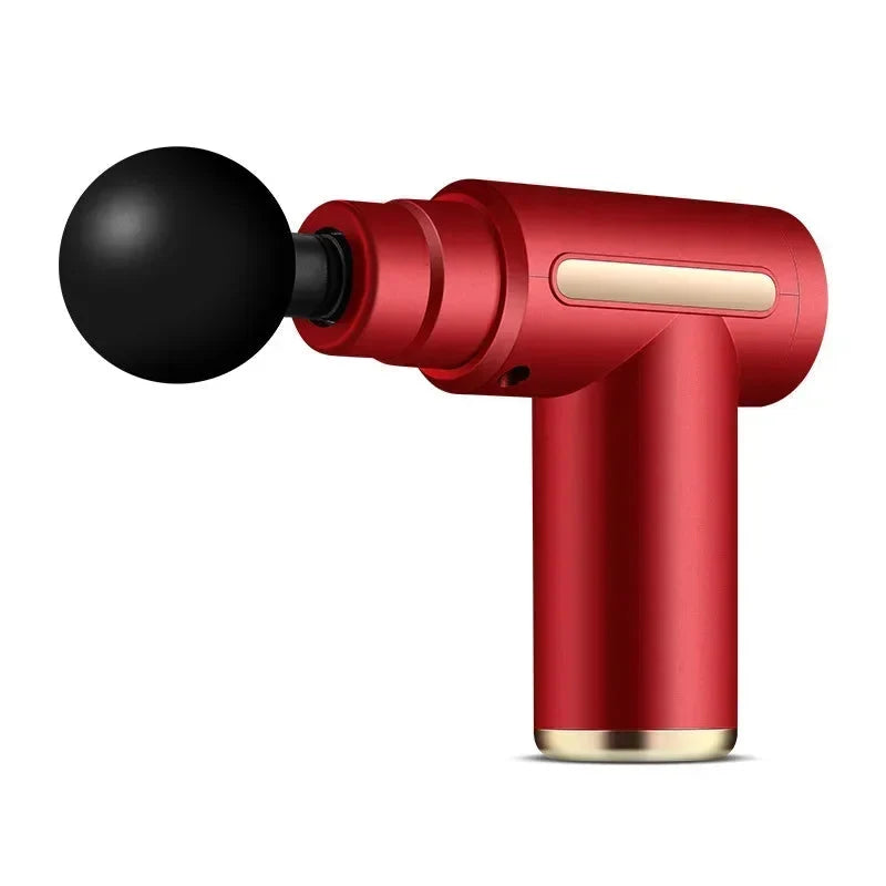 USB Mini Massage Gun – Compact Massagepistool met 4 Opzetstukken & Instelbare Intensiteit – voor Sport, Kantoor & Op Reis Rood