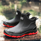 Enkellaarzen voor Dames met Profielzool - Comfortabele Instap Chelsea Boots met Gesloten Neus, Grove Zool & Elastische Inzet Black & Red