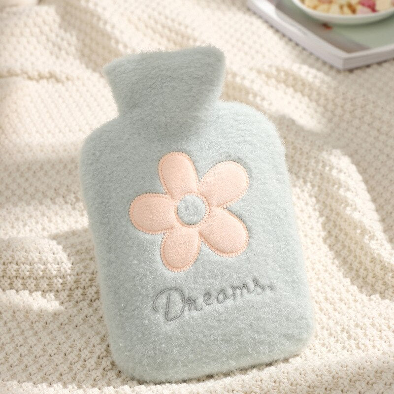 Kruik met Afneembare Zachte Hoes 1 Liter – Wasbare Pluche Warmwaterkruik, Blauw, Groen of Roze Groen
