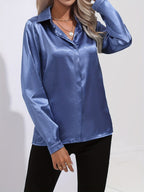 Samantha | Dames Blouse - Luxe Satijn, Lange Mouwen