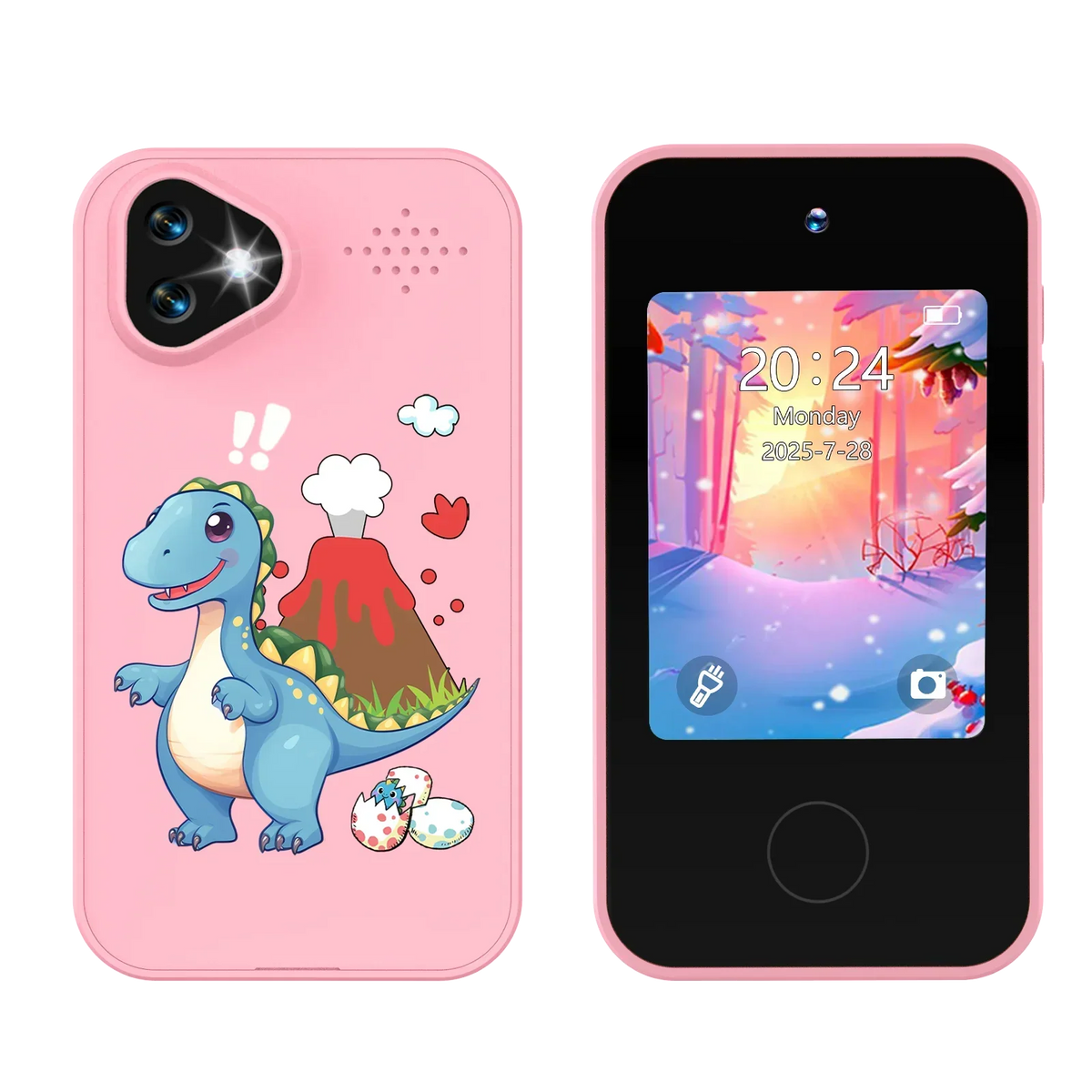 Kinder-Smartphonespeelgoed met Dubbele Camera - 1080P HD Video, MP3 Muziekspeler, Touchscreen & Spelletjes voor Jongens & Meisjes Dinosaurus Roze