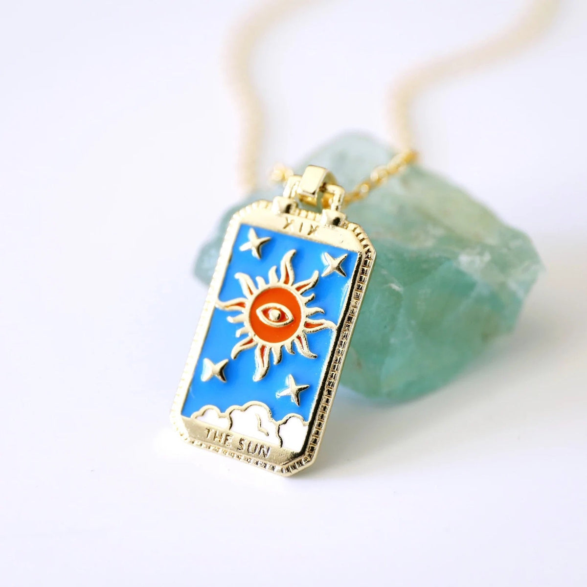 Tarotkaarten Ketting – Tarot Hanger Ketting van Roestvrij Staal, Zon, Maan, Ster & Wereld, Elk met Eigen Betekenis – Amore