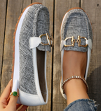 Sienna | Zwarte Loafers Dames - Elegante Slip-On met Gespdetail Lichtgrijs