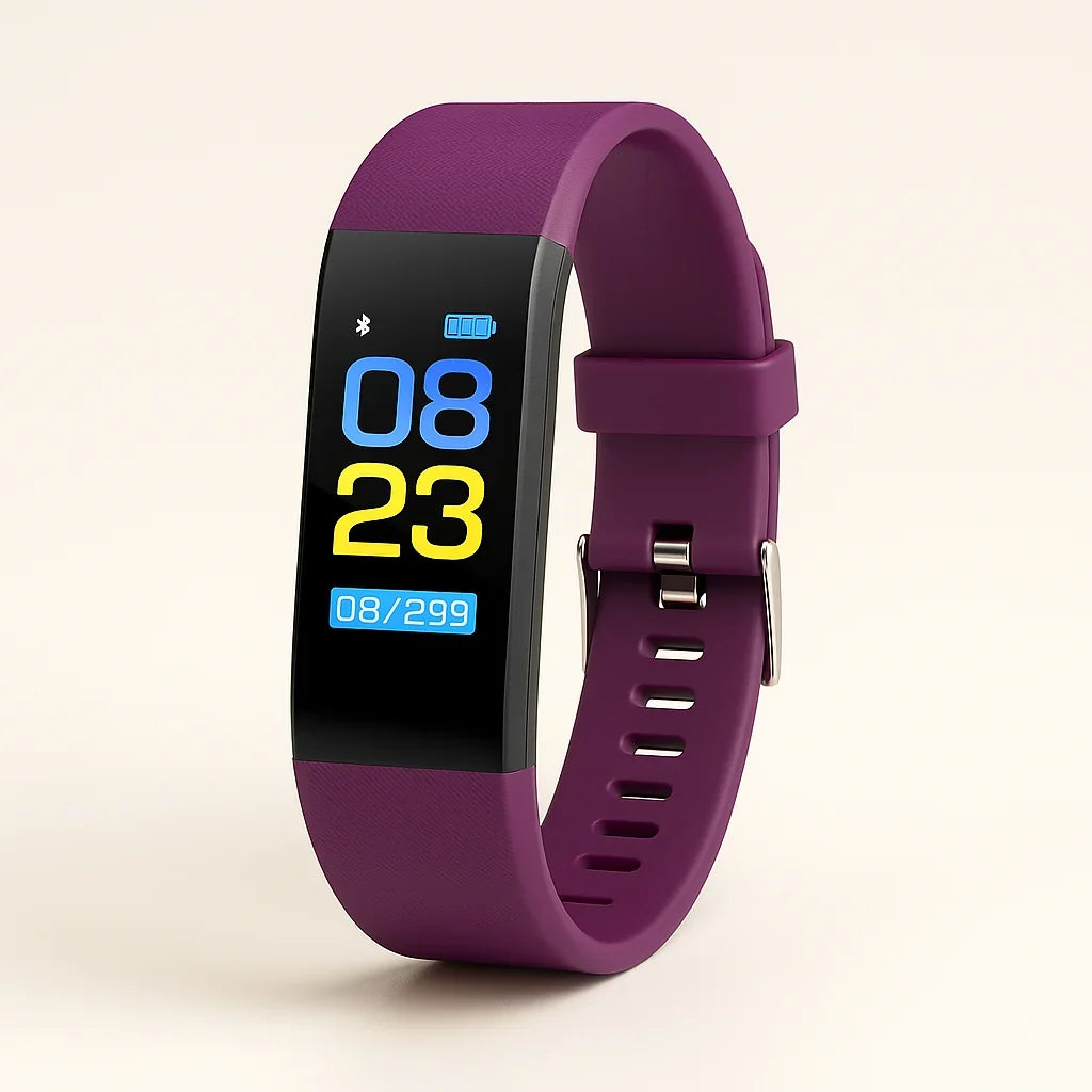 Smartwatch met gezondheidsmonitoring voor senioren. Batterijduur. Paars