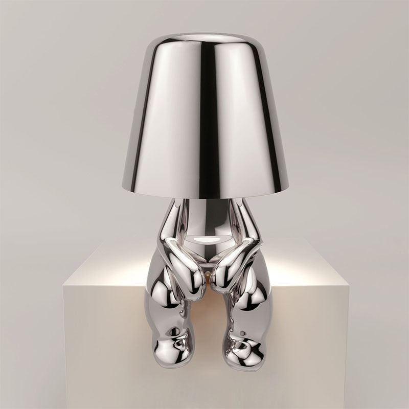 Stijlvolle Oplaadbare Lamp met Warm Licht - Modern Design voor Woonkamer, Slaapkamer en Kantoor Zittend Zilver