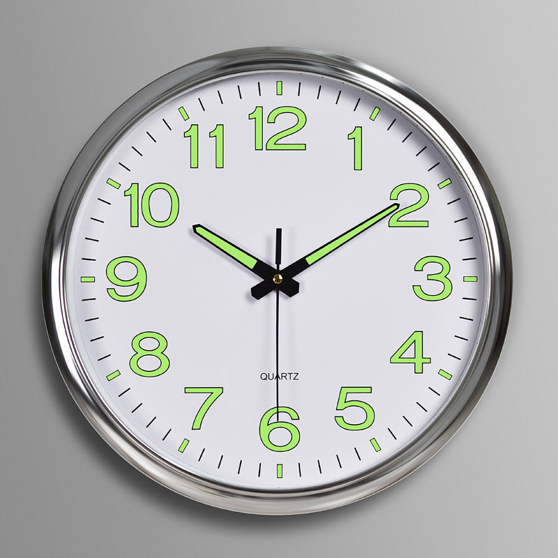 Stille Wandklok met Glow in the Dark - Modern Design voor Slaapkamer 30 cm Zilver Wit
