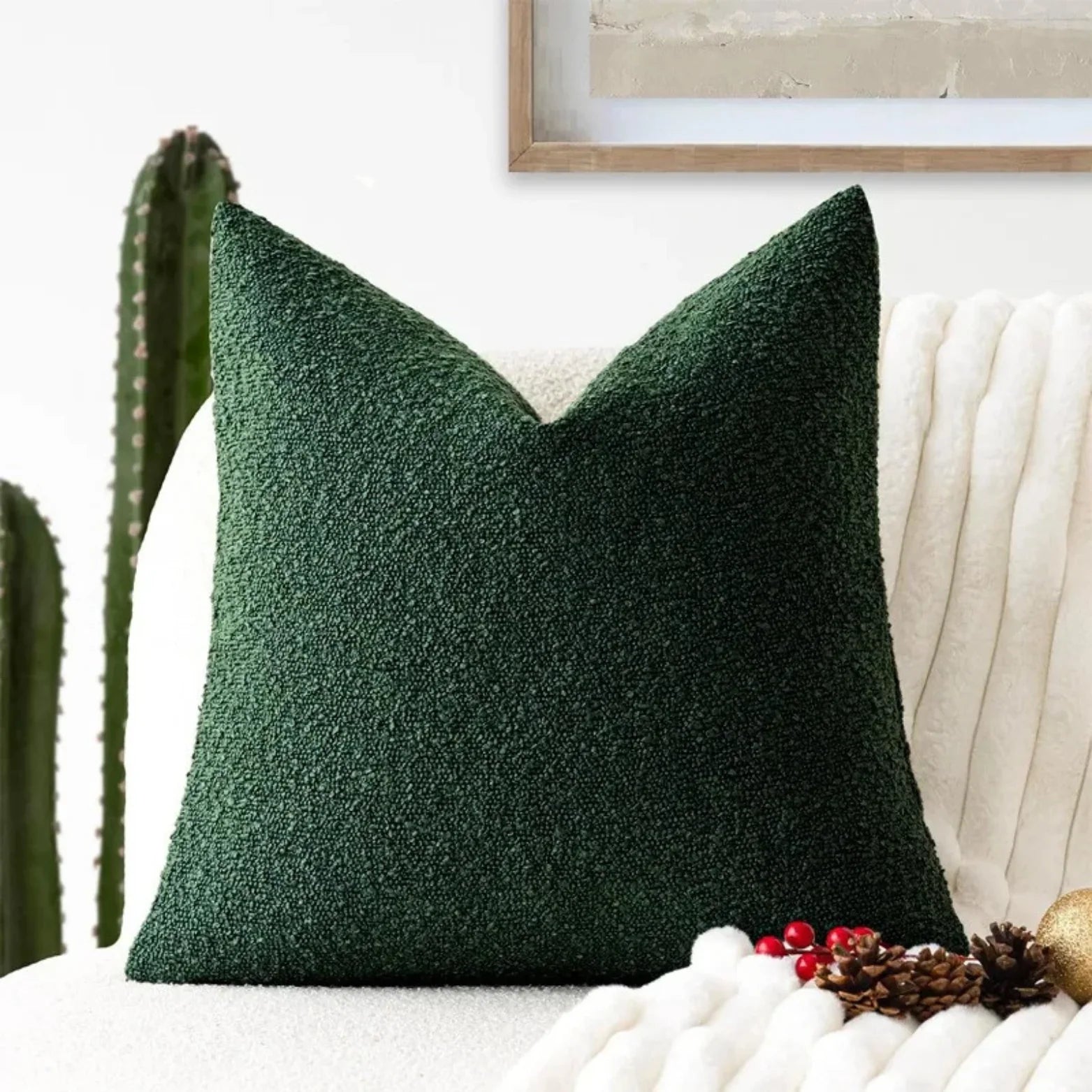 Tulum Kussenhoes van Luxe Bouclé-Stof – 45x45 cm voor Elegante Interieurs in Neutrale Kleur Groen