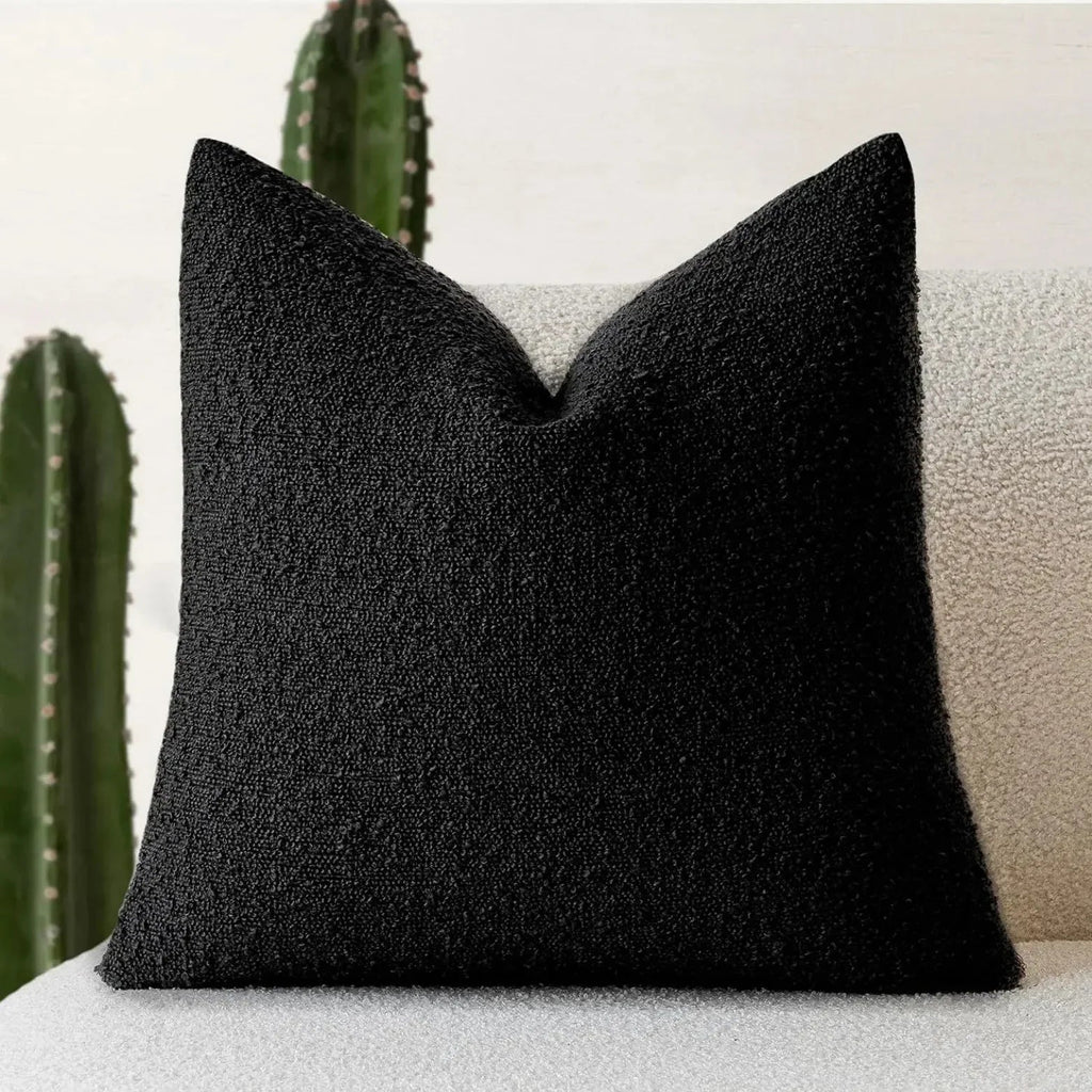 Tulum Kussenhoes van Luxe Bouclé-Stof – 45x45 cm voor Elegante Interieurs in Neutrale Kleur Zwart