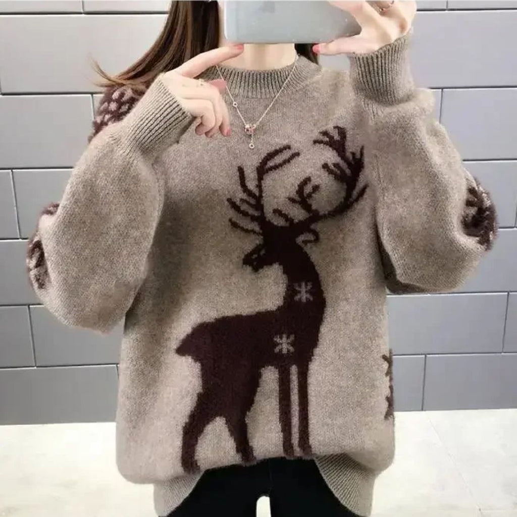 Amore | Kersttrui Dames - Stijlvolle Gebreide Wintertrui Warm Grijs