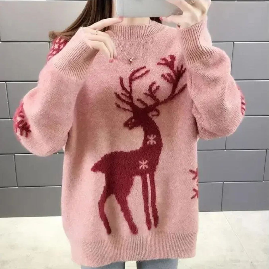 Amore | Kersttrui Dames - Stijlvolle Gebreide Wintertrui Warm Rood