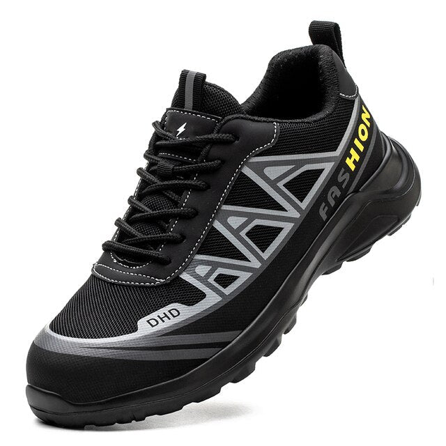 Brede Veiligheidsschoenen voor Heren – S3 Werkschoenen met Extra Brede Stalen Neus, Waterafstotend, Antislip – MaxGuard S3 Zwart grijs