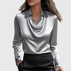 Vera | Dames Blouse - Zachte Glans, Elegante Stijl Zilver
