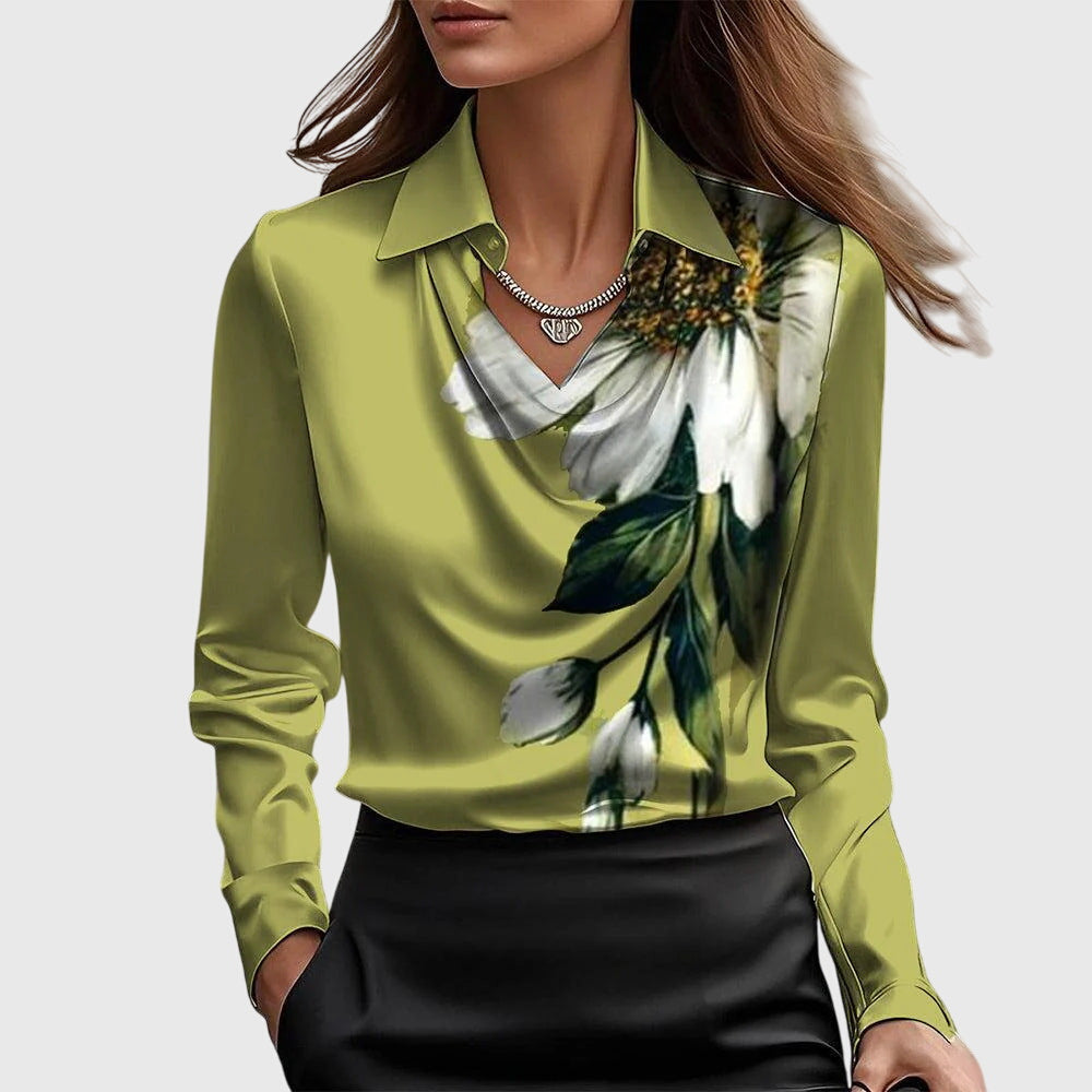 Vera | Dames Blouse - Zachte Glans, Elegante Stijl Groen