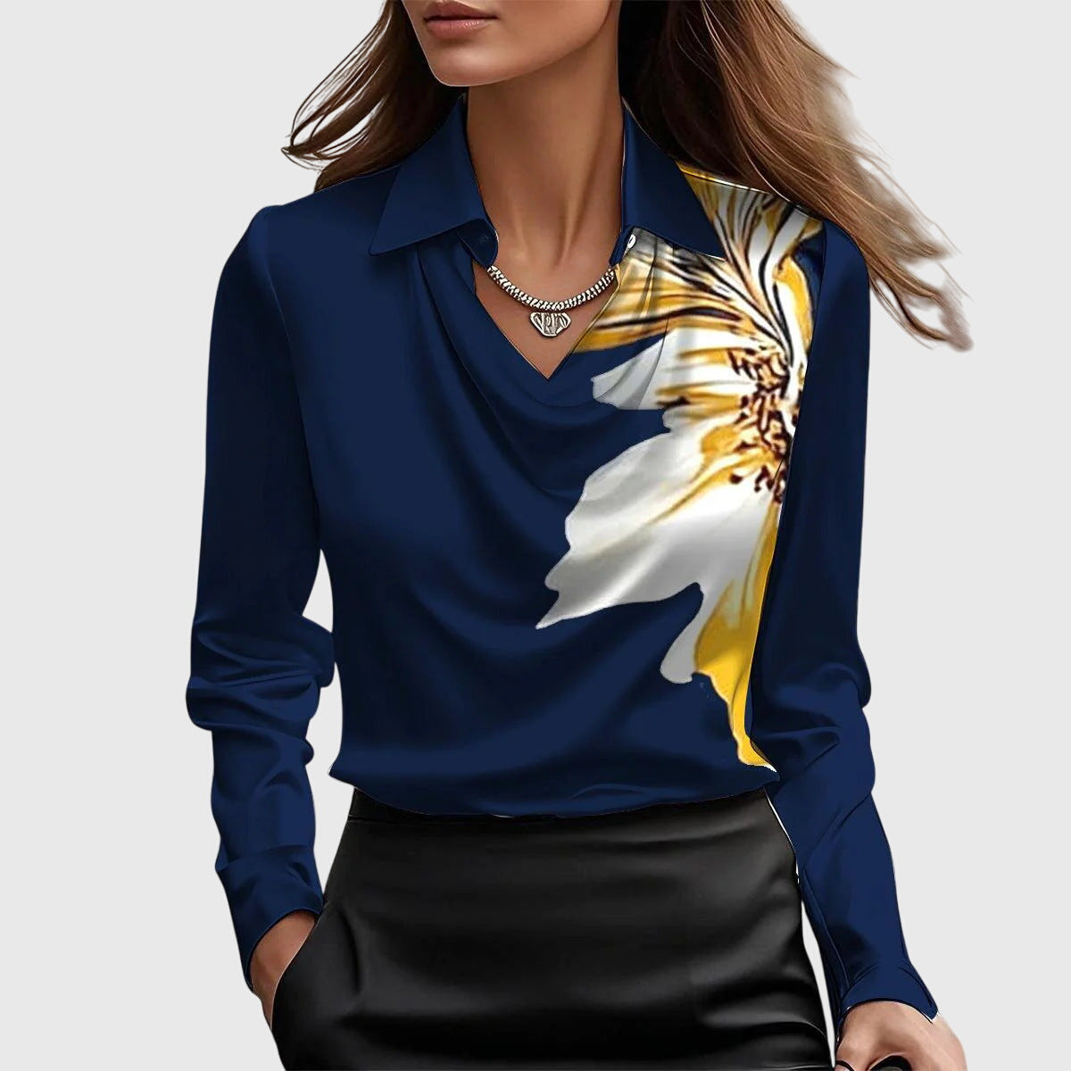 Vera | Dames Blouse - Zachte Glans, Elegante Stijl Donkerblauw