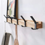 Verplaatsbare Zwarte Wandkapstok met Dubbele Haken van Hout en Aluminium - Nordic Design voor Hal en Slaapkamer Default