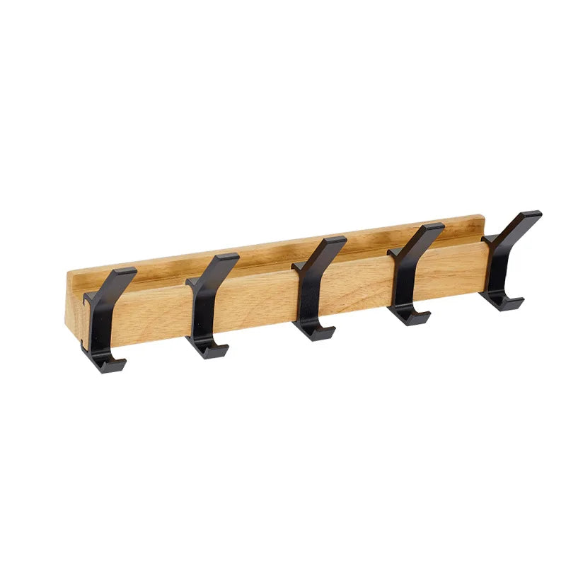 Verplaatsbare Zwarte Wandkapstok met Dubbele Haken van Hout en Aluminium - Nordic Design voor Hal en Slaapkamer