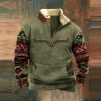 Ranches | Fleece Western Trui met Kwart Rits voor Heren - Warme Fleece Sweater met Opstaande Kraag & Vintage Aztec Etnisch Patroon
