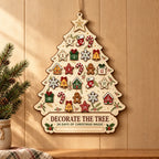 Houten Adventskalender voor aan de Muur – Wandkalender in Kerstboomvorm met 24 Houten Hangers, 30 x 26 cm, Herbruikbaar