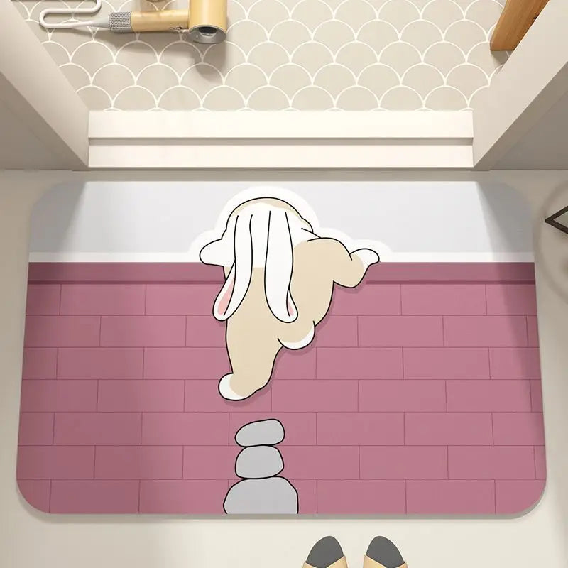 Zachte Vloermat met Cartoon Ontwerp – Antislip Klimmende Konijn