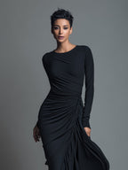 Zara | Dames Maxi Jurk - Jersey met Ruches, Lange Mouwen
