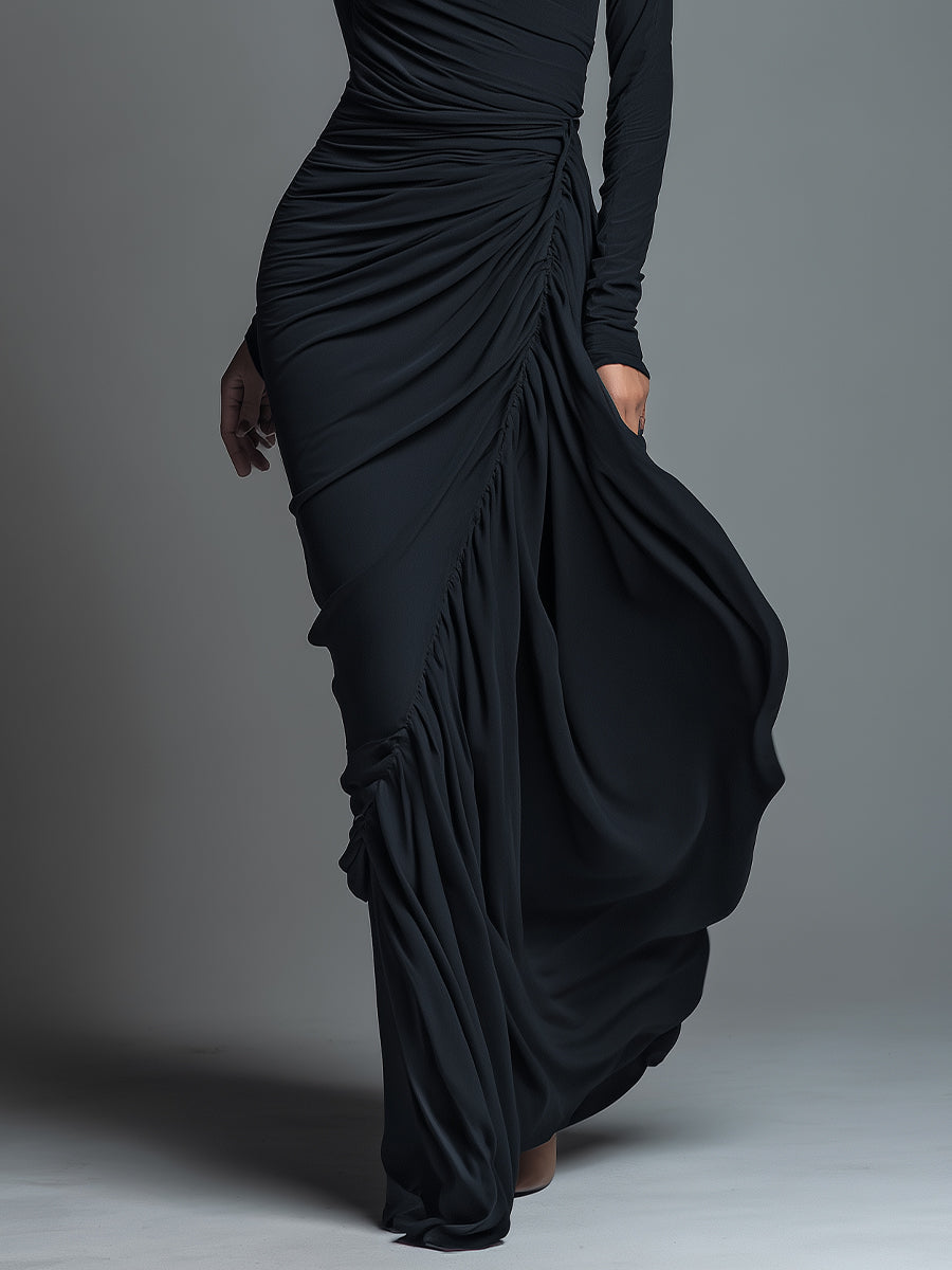Zara | Dames Maxi Jurk - Jersey met Ruches, Lange Mouwen
