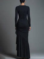Zara | Dames Maxi Jurk - Jersey met Ruches, Lange Mouwen