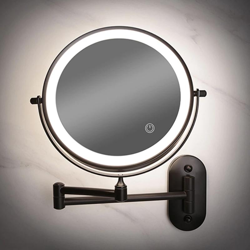 Zwarte Oplaadbare LED Make Up Spiegel met Verlichting en Vergroting – Perfect voor Nauwkeurige Make-up Toepassing