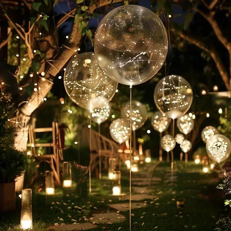LED Ballonnen Transparant Warm Wit 45cm Set van 10 Stuks met 3m Lichtdraad, Herbruikbaar en Latexvrij, voor Verjaardag, Bruiloft en Feestdecoratie, Batterij