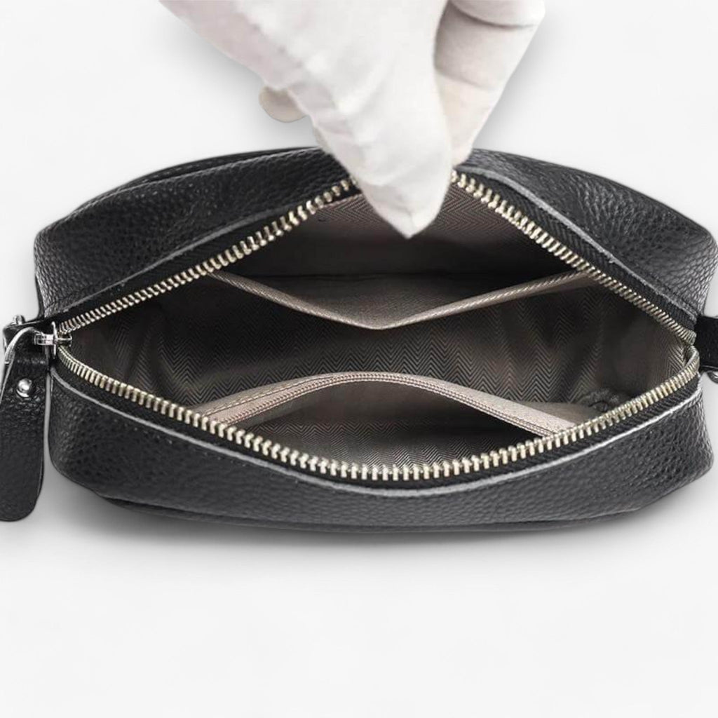 Amore | Crossbody Tas Dames - Zwarte Leren Schoudertas & Handtas met Verstelbare Schouderband, Meerdere Vakken & Ritssluiting