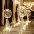 LED Ballonnen Transparant Warm Wit 45cm Set van 10 Stuks met 3m Lichtdraad, Herbruikbaar en Latexvrij, voor Verjaardag, Bruiloft en Feestdecoratie, Batterij