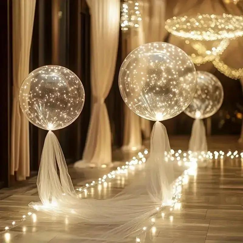 LED Ballonnen Transparant Warm Wit 45cm Set van 10 Stuks met 3m Lichtdraad, Herbruikbaar en Latexvrij, voor Verjaardag, Bruiloft en Feestdecoratie, Batterij