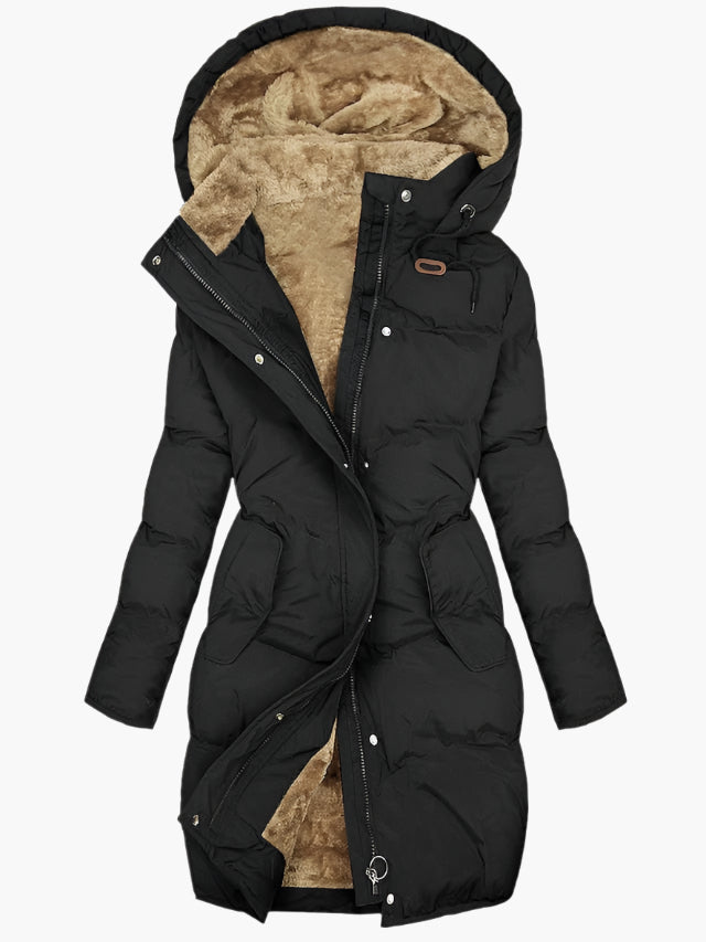 Flōre | Warme Dames Lange Wintermantel met Capuchon en Kunstbont Kraag - Gevoerde Winterjas en Parka met Rits