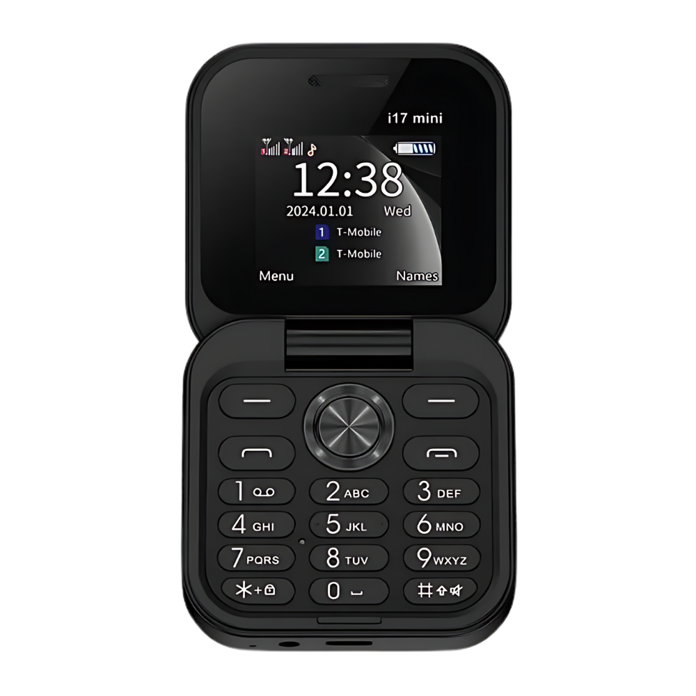 Compacte Klaptelefoon Dual-sim – Mini Opvouwbare Mobiele Telefoon met HD Camera & Muziekspeler, Lange Batterijduur – FlexFold i17 Pro Zwart