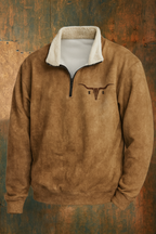 Ranches | Fleece Western Trui met Kwart Rits voor Heren - Warme Fleece Sweater met Opstaande Kraag & Vintage Aztec Etnisch Patroon