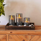 SerenityGlow | Vlamloze Kaarsenset - Set van 3 LED Kaarsen Echte Was & Timer Grijs