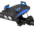 4-in-1 Fietsgadget – Telefoonhouder, Powerbank, LED Verlichting en Claxon Blauw