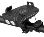 4-in-1 Fietsgadget – Telefoonhouder, Powerbank, LED Verlichting en Claxon Zwart