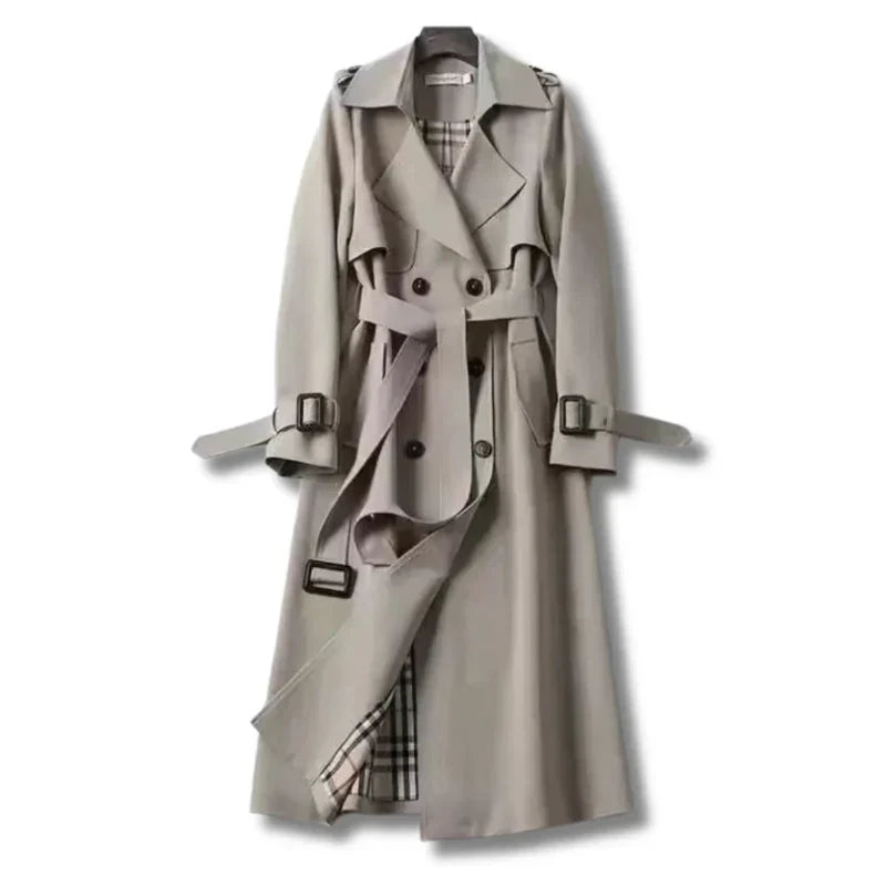 Luna | Klassieke Dames Winter Trenchcoat met Ceintuur - Gevoerde Lange Double-Breasted Mantel met Reverskraag