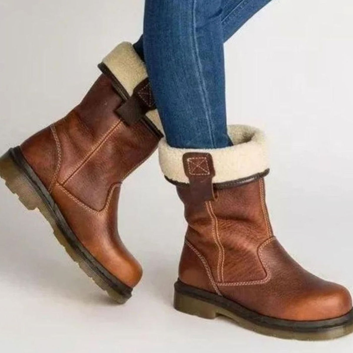 Gwen | Women's Fleece-Lined Leather Winter Boots Slip-On Ankle