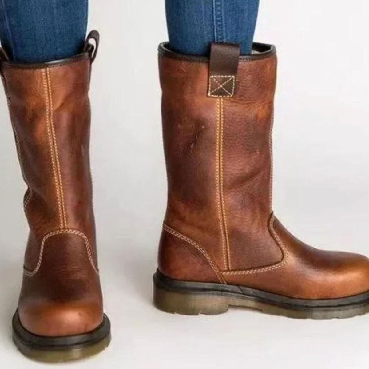 Gwen | Women's Fleece-Lined Leather Winter Boots Slip-On Ankle