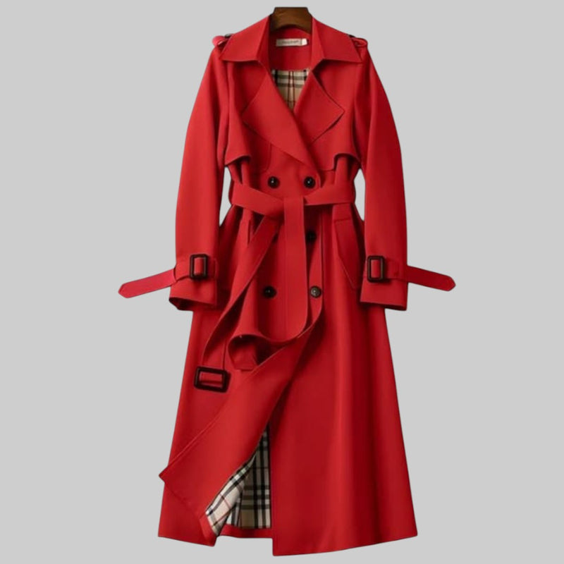 Luna | Klassieke Dames Winter Trenchcoat met Ceintuur - Gevoerde Lange Double-Breasted Mantel met Reverskraag