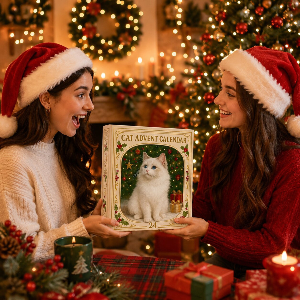 Adventskalender voor Kattenliefhebbers 2026 – 24 Kattenfiguurtjes in Kerstthema, Cadeau voor Kattenfans