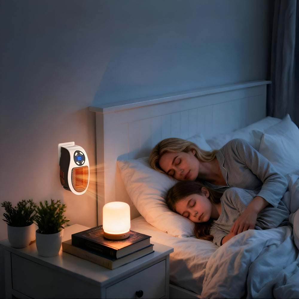 Stopcontact Kachel 350W – Mini Keramische Elektrische Kachel met Thermostaat, Timer 1-12 Uur & LED-display, Badkamer & Kantoor