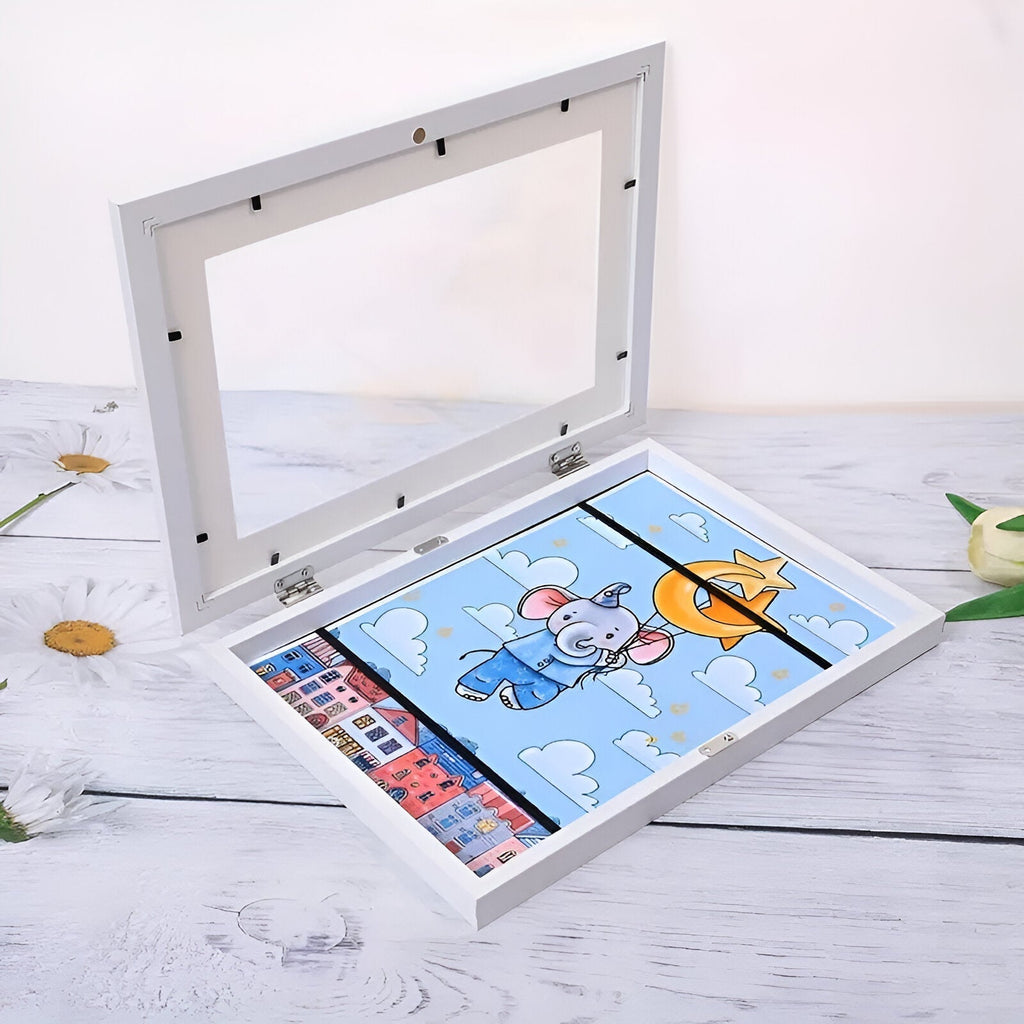 Kinderkunst Wissellijst A4 / A3 – Houten Wissellijst voor Kindertekeningen, Bewaart 150 Tekeningen, 6 Kleuren