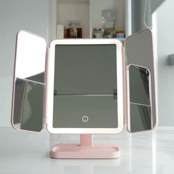 LED-Make-upspiegel met Drievoudige Verlichting - Dimbare Cosmeticaspiegel met Touchscreen, 3 Kleurtemperaturen & USB-Oplaadbaar
