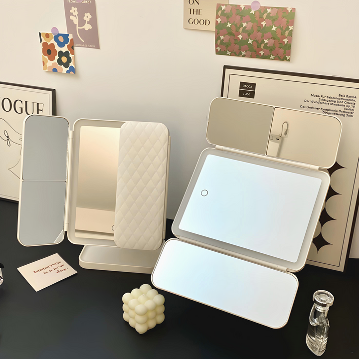 LED-Make-upspiegel met Drievoudige Verlichting - Dimbare Cosmeticaspiegel met Touchscreen, 3 Kleurtemperaturen & USB-Oplaadbaar