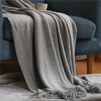 Gebreide Plaid met Kwasten – Zachte Acryl Deken in Merinowol-Look voor Bank & Bed, 9 Kleuren, 127x172 of 130x220 cm Lichtgrijs